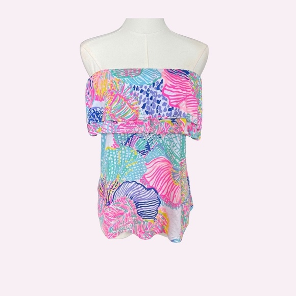 Lilly Pulitzer Rilo Ruffle Tube Top in Roar of the Seas size Medium - Picture 1 of 7